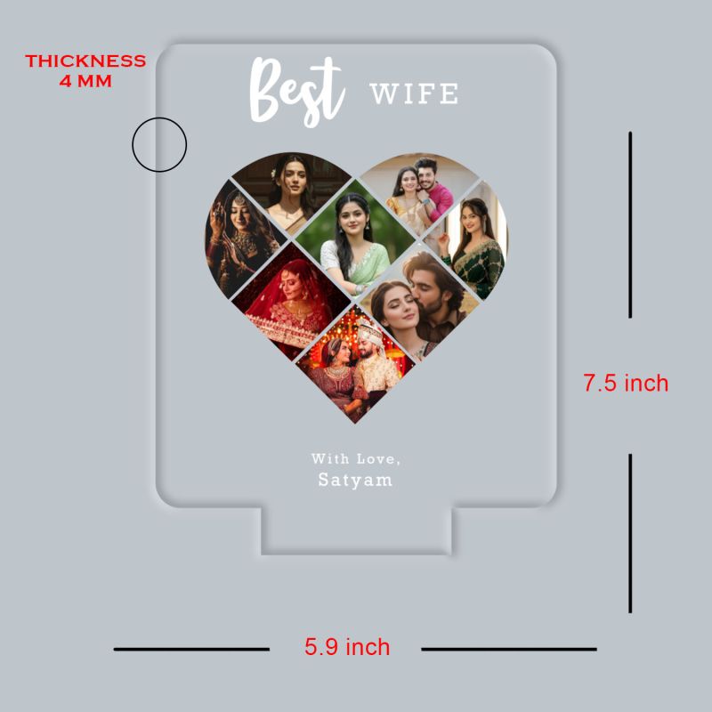 Personalized Collage Photo Frame Led Night Lamp With Warm White Light Gift For Anniversary, Birthday, Valentines Day Memorable Gift Lamp (Best Wife)